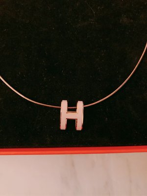 （🔕他團已售）Hermes 經典鏤空橢圓玫瑰金粉色h logo項鍊，有購証