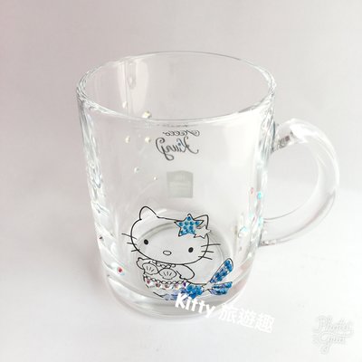 [Kitty 旅遊趣] Hello Kitty 水鑽玻璃杯 凱蒂貓 美人魚 藍色 水鑽馬克杯 杯子 禮物 啤酒杯