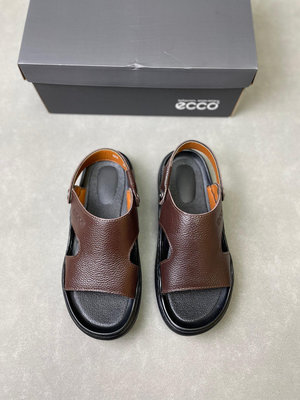 ECCO涼拖鞋男 2024男士露趾涼拖鞋 夏季必備外出兩穿真皮拖鞋 棕色38-44