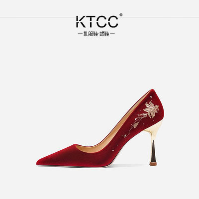 KTCC結婚鞋新娘鞋女2024年春季新款中式秀禾主婚紗兩穿紅色禮服鞋熱心小賣家