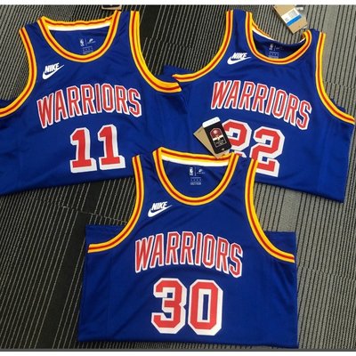 【熱壓版本】NBA球衣 金州 勇士隊 30號 庫里 22號 維金斯 11號 湯普森 復古版 藍色 籃球衣 運動球衣-master衣櫃3