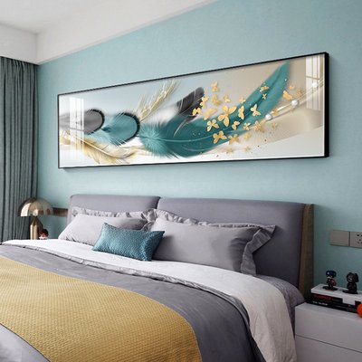現代簡約臥室床頭裝飾畫房間橫幅長條形客廳墻面掛畫主臥晶瓷壁畫