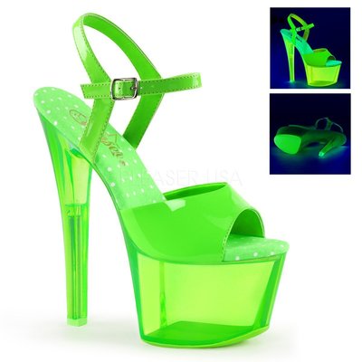 Shoes InStyle《七吋》美國品牌 PLEASER 原廠正品漆皮霓虹螢光透明厚底高跟涼鞋 有大尺碼『綠色』