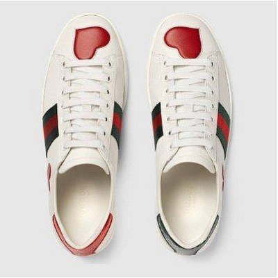 直購#現貨 Gucci ACE系列 heart-detail 愛心 綠紅織帶 小白鞋 女鞋