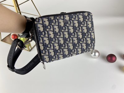 【COCO 精品專賣】Dior Oblique 海軍藍 緹花 雙層 郵差包 手拿包 現貨