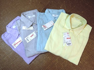 UNIQLO 男特級亞麻長袖襯衫 M號 全新 透氣 涼爽 舒適 淺黃, 藍, 灰, 選一 買到賺到