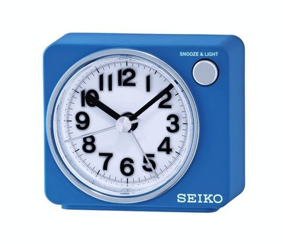 SEIKO ALARM CLOCK 精工消光藍方形LED燈貪睡功能靜音滑動式指針鬧鐘 型號：QHE100L【神梭鐘錶】