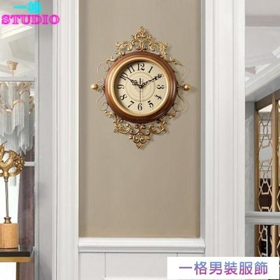「一格」美式藝術時鐘創意潮流石英鐘錶歐式掛鐘客廳靜音家用時尚大氣掛錶