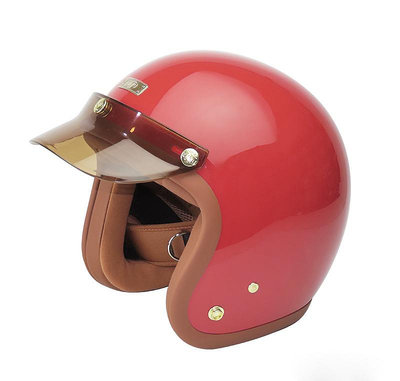 『元成安全帽』ninja復古帽 802 復刻經典騎士帽-勃根地紅 / 全可拆內襯 / 送鏡片 帽沿