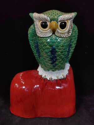 石灣窯曾良大師八十年代作品，貓頭鷹，包真包老，完美全品，瓦公
