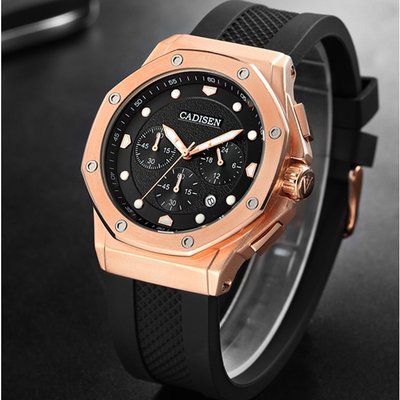 降價出清~ Cadisen C9058石英手錶男士手錶頂級品牌豪華手錶男士運動計時碼表時鐘矽膠錶帶