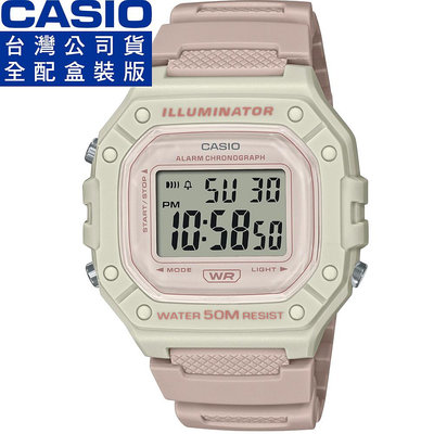 【全配盒裝】CASIO 卡西歐多功能粉系大型電子錶-粉白 # W-218HC-4A2 (台灣公司貨)