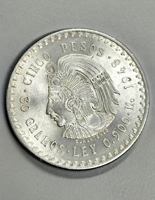 【二手】 墨西哥1948年瑪雅酋長30比索大銀幣（3克，0.9銀），經44 紀念幣 錢幣 硬幣【明月軒】