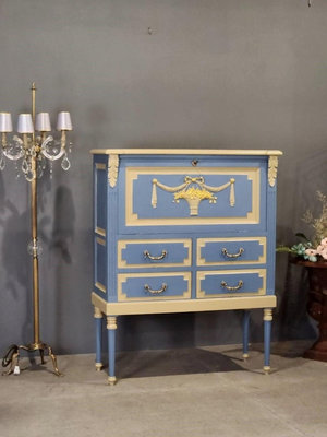 法國 路易十六 立體蝴蝶結 湖水藍 可掀式 刷色櫃 餐櫃 Bar 化妝櫃 展示櫃ca0991【卡卡頌  歐洲古董】✬