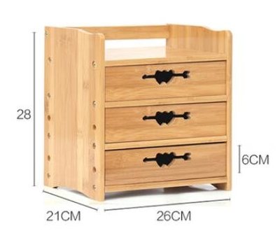 5891A 日式 竹製愛心造型桌面收納盒抽屜盒 三抽屜置物盒三層櫃 書桌整理盒辦公文具收納盒抽屜櫃