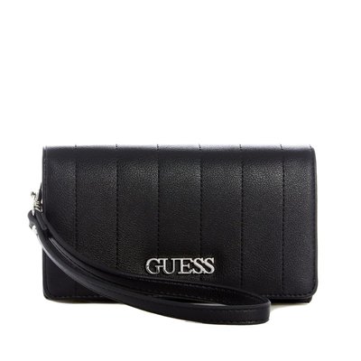 【美麗小舖】GUESS 黑色 絎縫皮革 翻蓋中夾 皮夾 錢包~G18805 全新正品現貨在台