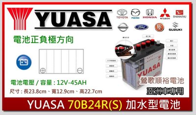 ☆新北鶯歌電池☆實體店面 YUASA 70B24RS 保養型汽車電池 TECEL VIOS WISH 豐田