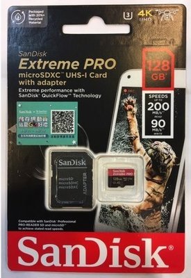 SanDisk Extreme PRO microSDXC 128GB 記憶卡 TF 128G U3 A2 V30 200MB/s 公司貨 SDSQXCD