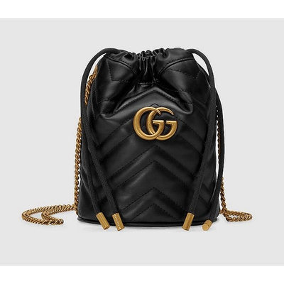 二手 GUCCI GG Marmont mini 水桶包 鏈帶 肩背包 斜背包