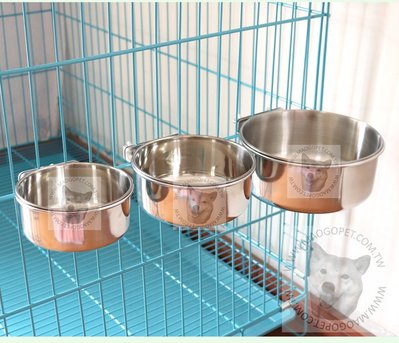 LEO 小動物 寵物懸掛式不鏽鋼碗 白鐵食盆 籠掛餵食器 水碗（含掛架）＃2（大）每件200元