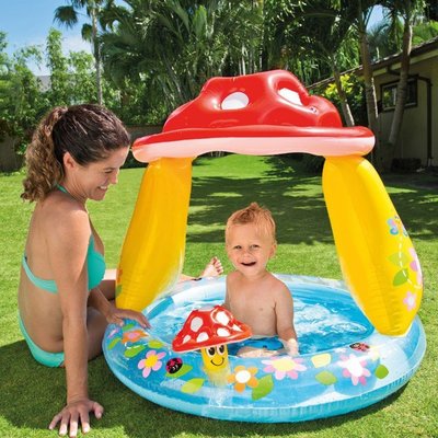 美國INTEX57114蘑菇圓形遮陽嬰兒水池充氣嬰幼兒童寶寶戲水游泳池