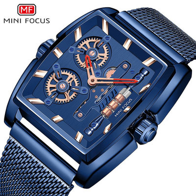 現貨男士手錶腕錶MINI FOCUS品牌個性男錶桶型殼日本機芯防米蘭網帶男手錶0322G