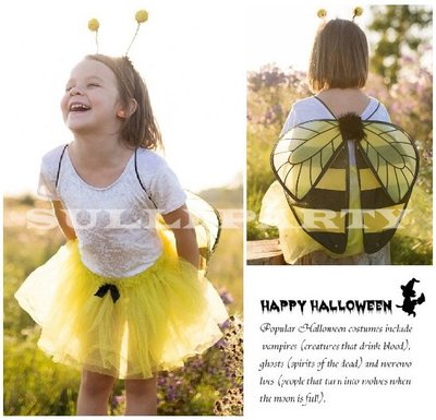 雪莉派對~蜜蜂翅膀+蜜蜂髮箍 萬聖節裝扮 兒童變裝 可愛小蜜蜂 兒童昆蟲 小蜜蜂裝扮 小蜜蜂翅膀