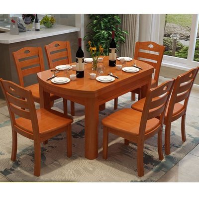 【到家 】實木餐桌 椅組合現代簡約方圓兩用伸縮折疊吃飯桌子