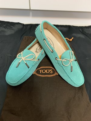 全新 Tods 經典款 37.5 Tiffany 藍 麂皮面 平底鞋 豆豆鞋 正品