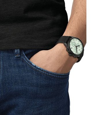 Tissot 黑色 薄荷綠面 三眼計時 時尚經典 男士腕錶-45mm T1166173709100