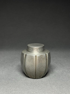 錫制手工捶目紋錫茶葉罐老錫罐茶道具  日本回流瓷器茶具