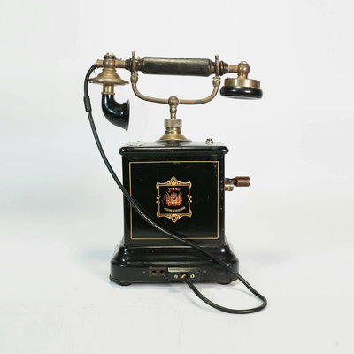 西洋古董1920年代丹麥JYDSK臺式手搖磁石電話機金屬殼擺