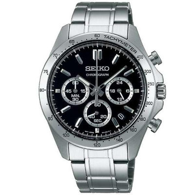【金台鐘錶】SEIKO 精工 防水100米 不鏽鋼錶帶 SBTR013 (附原廠盒)三眼計時男錶 (黑面) 40mm