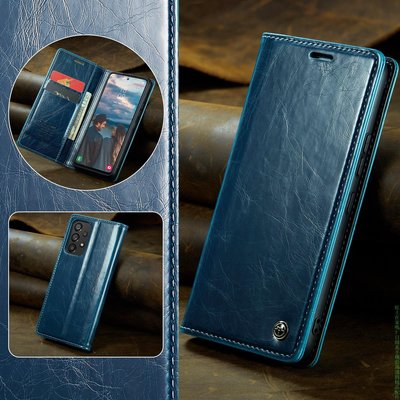 適用新款三星Galaxy S23手機殼Galaxy A53手機皮套A13瘋馬紋插卡保護套samsung手機保護殼