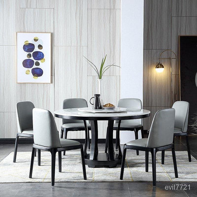 北歐大理石餐桌椅組閤傢用實木飯桌子現代輕奢簡約帶轉盤餐桌圓桌 X2RI