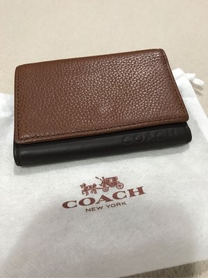 COACH coach 真皮皮革鑰鎖零錢袋 內有ㄧ層鈔票層  雙咖啡色 厚皮很有質感 收藏品出清 美國購回 保證真品