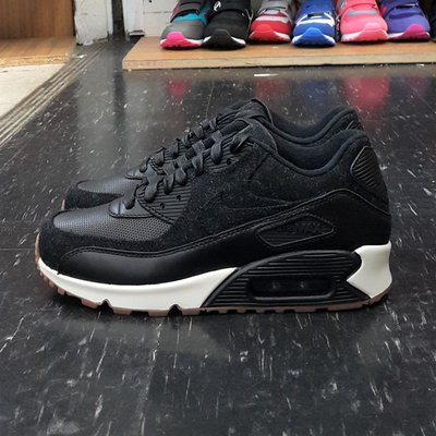 NIKE AIR MAX 90 PREMIUM 黑色白色黑白膠底毛料皮革慢跑鞋