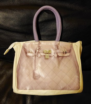 【MAGY 瑪格麗特】粉紫色嬌蕉包設計款手提外出拉鍊小手袋便當袋防水尼龍內層