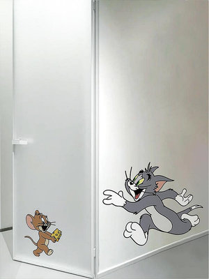 優選鋪~貓和老鼠創意靜電貼玻璃門貼紙廚房推拉門裝飾門貼浴室廁所門貼畫