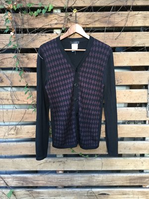 已售出。 法國 agnes b. 菱格紋開襟針織衫 sport b. / 羊毛絲綢混紡 = 北歐 x 中性 x 60s