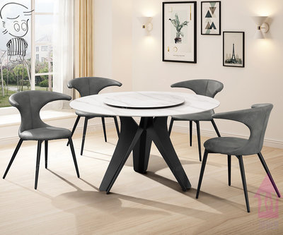 【X+Y】艾克斯居家生活館       現代餐桌椅系列-雪山岩板4.3尺圓桌.餐桌.不含餐椅.腳架黑砂實心鐵架.摩登家具