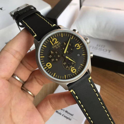 TISSOT Chrono XL 黑色面錶盤 黑色皮革錶帶 石英 三眼計時 男士手錶 T1166171605701 天梭腕錶
