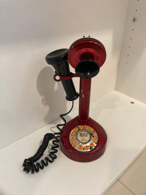 古董 收藏 按鍵式 家用有線電話機 紅色 可以正常使用