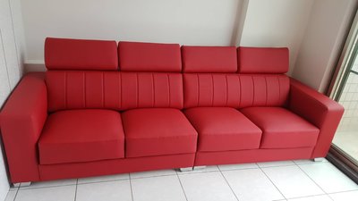 鴻宇傢俱~雷霆貓抓皮高背四人座沙發 280公分~坐墊可滑~保証台灣製造~紅色、客訂款