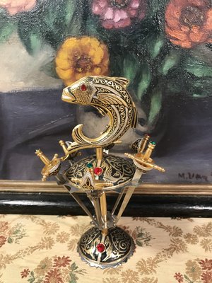 歐洲古物時尚雜貨  金色魚劍造型珠飾叉組 擺飾品 古董收藏 7件一組