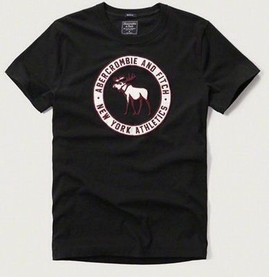 AF Abercrombie & Fitch 麋鹿 車繡大LOGO 黑色 短袖T恤