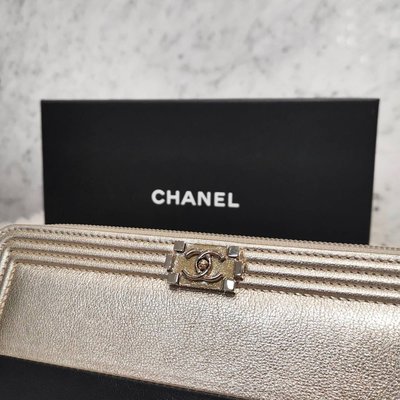 【COCO 精品專賣】Chanel 限定 Boy 黑拼香檳金 雙色 金扣 ㄇ字 拉鍊 8卡 長夾 A80288 現貨