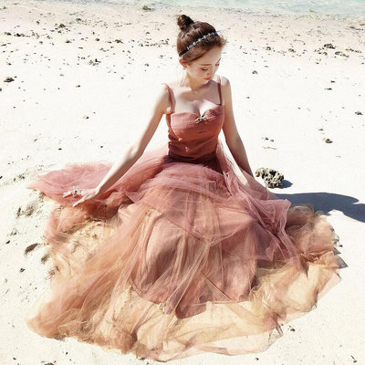 洋裝沙灘網紗吊帶海南馬爾地夫海邊度假超仙三亞女顯瘦長裙夏季