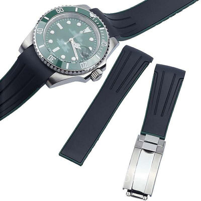 硅膠適配勞力士探險家綠水鬼GMT藍游艇弧口橡膠錶帶黑鬼20MM配件