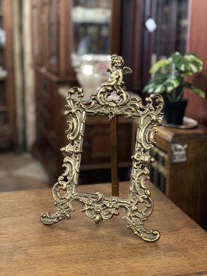 法國Louis XV百年古董手工天使浮雕鏤空厚實黃銅相框 #023198